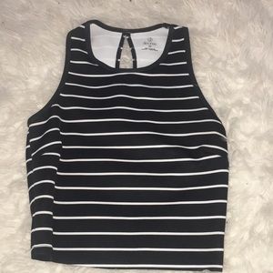 a black and white striped crop top